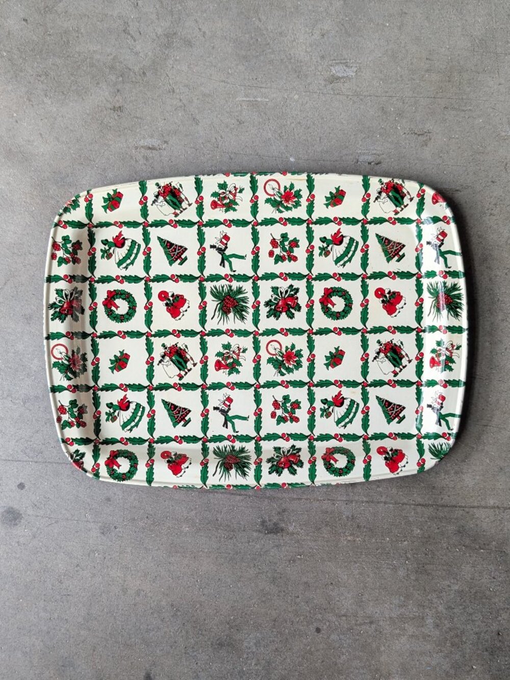 Vintage MCM Metal Victorian Christmas Serving Tray